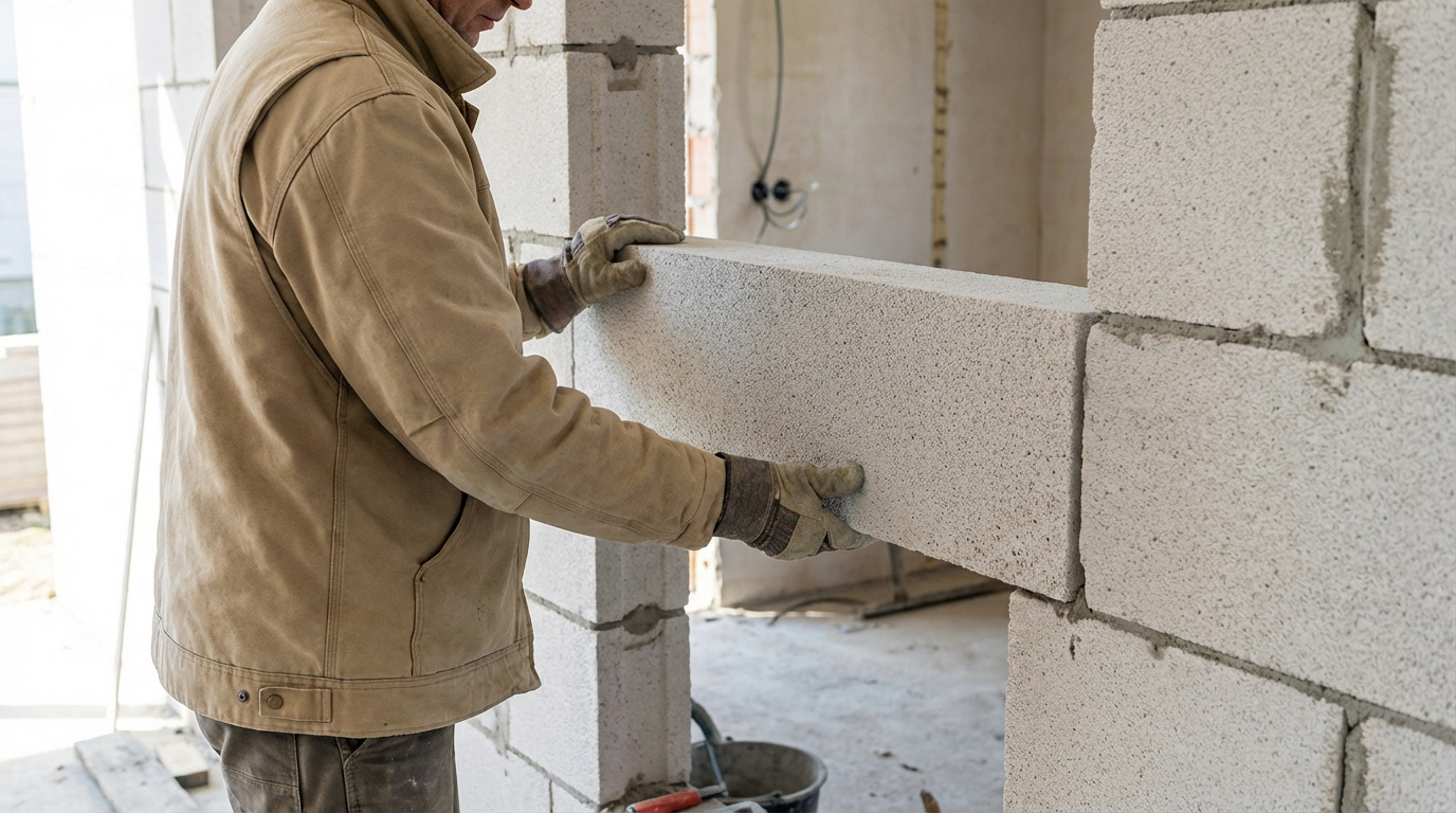 qlyalpej installation dun linteau en beton cellulaire 1